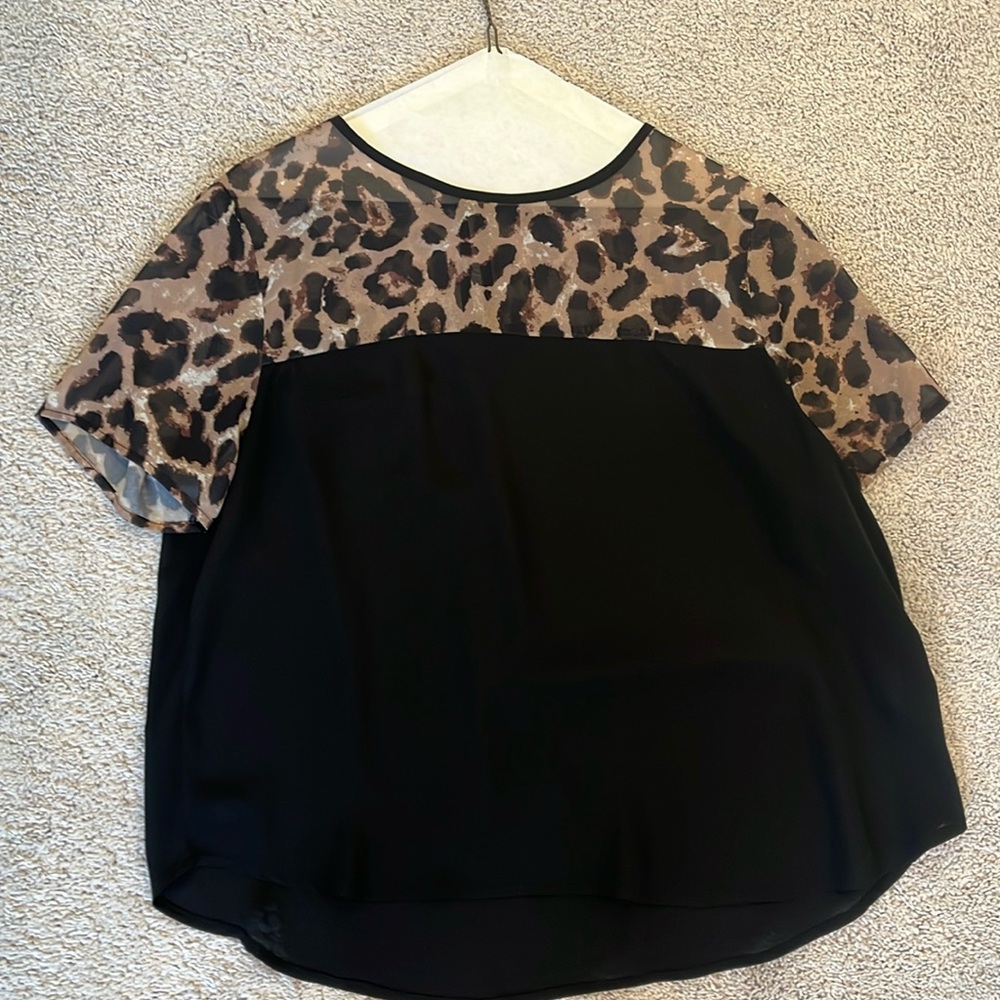 SHEIN Black and Brown Leopard Print Blouse